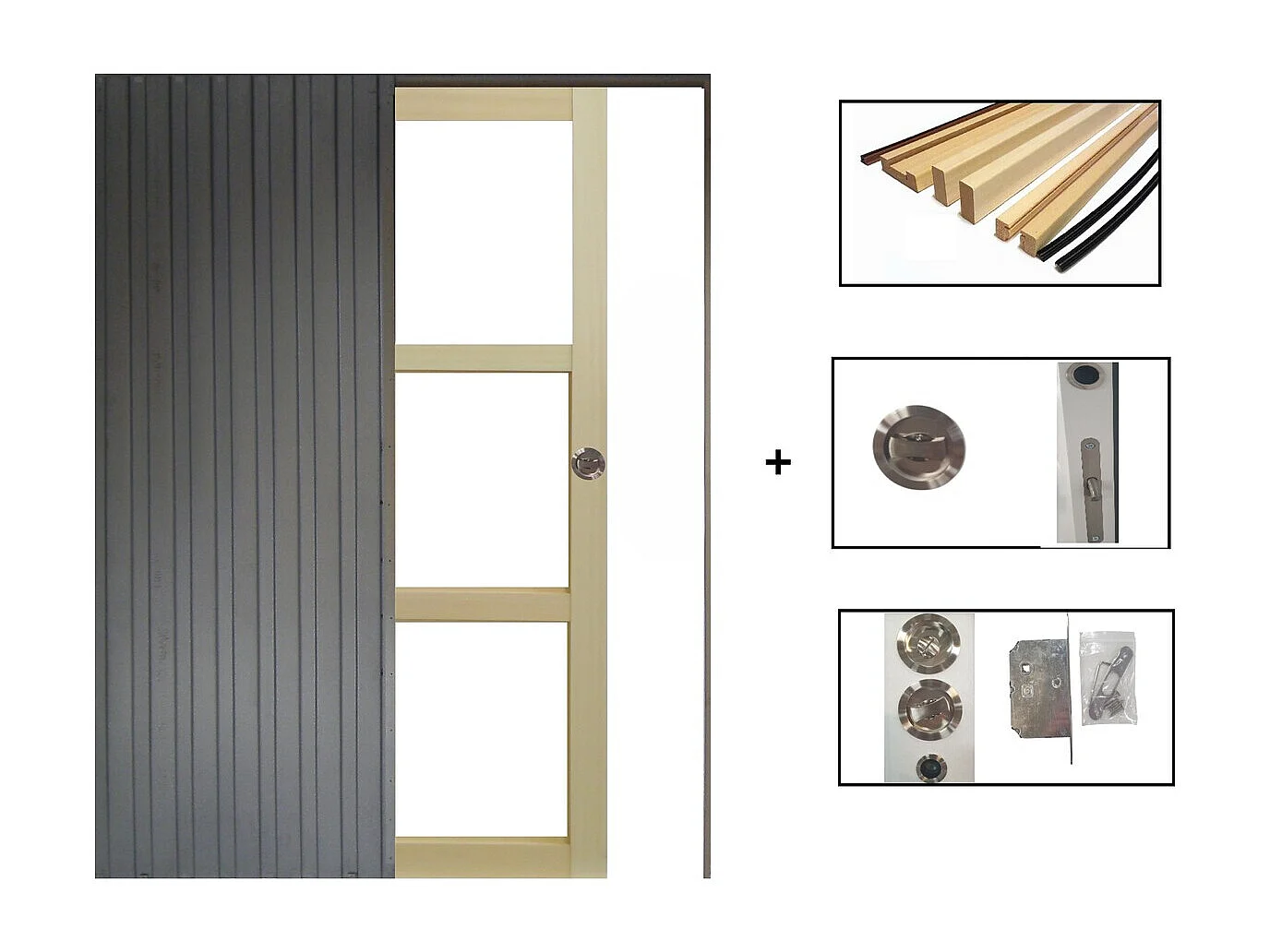 Porte Coulissante Bois Ayous Vitrage Transparent H204 X L83 + Systeme A Galandage Et Kit  Finition Inclus Gd Menuiseries