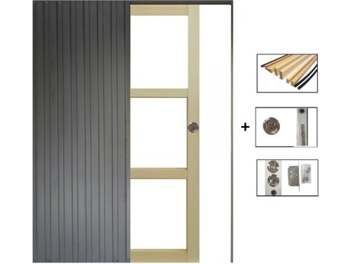 Porte Coulissante bois Ayous Vitrage transparent H204 x L83 + Systeme a Galandage et kit finition inclus