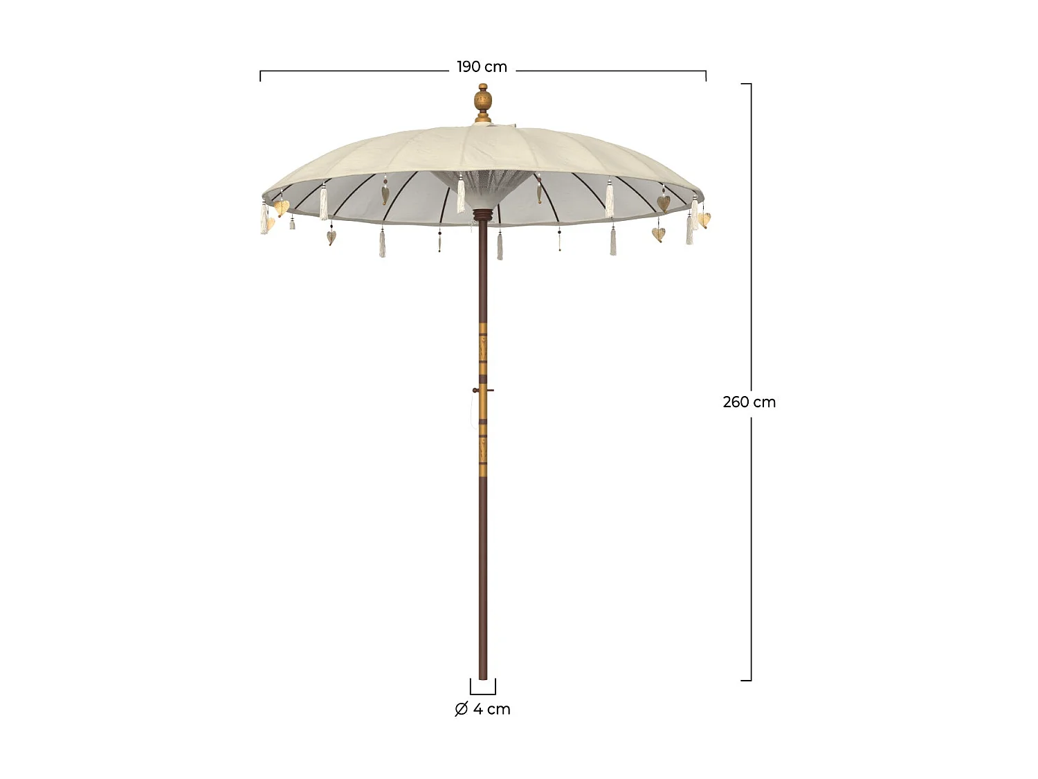 Parasol en bois de cocotier et tissu crème - Ali