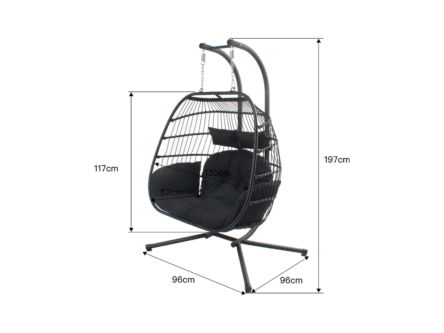 Sillón colgante 2 plazas negro FARO