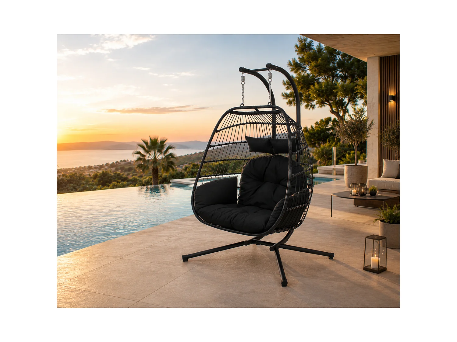 Sillón colgante 2 plazas negro FARO