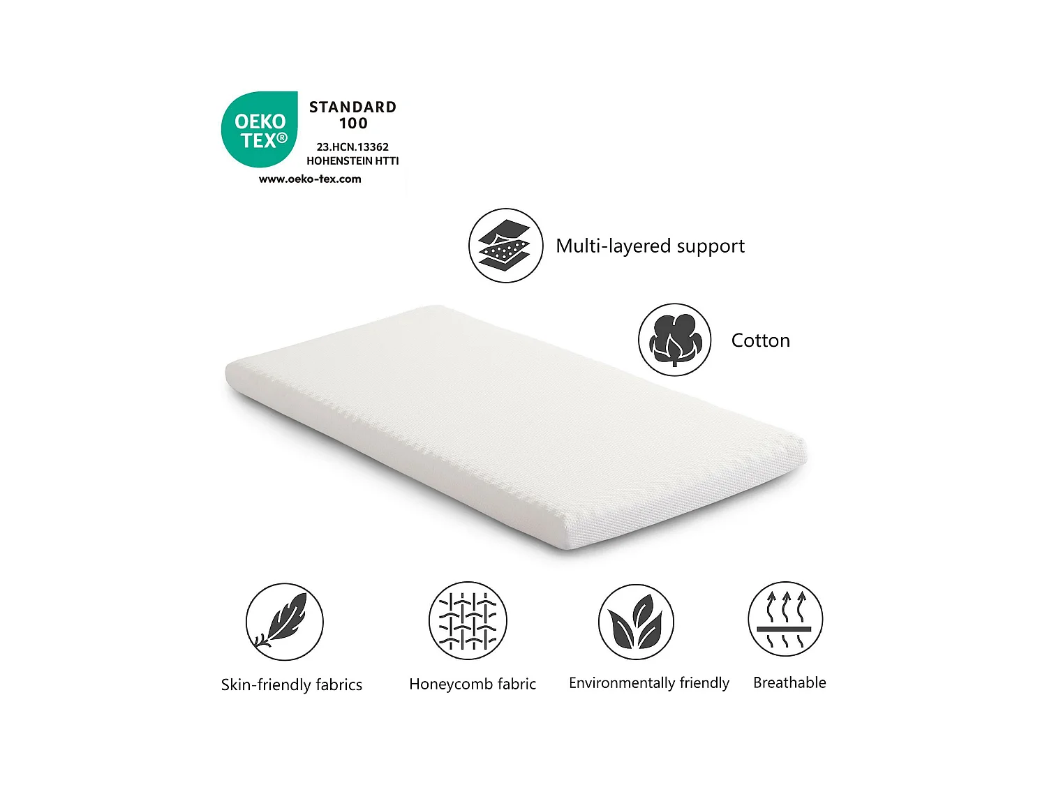 Matelas pliable 140 x 200 cm mousse ép.10cm - éponge 23D - certifié Oeko-Tex - housse blanche + éponge blanche