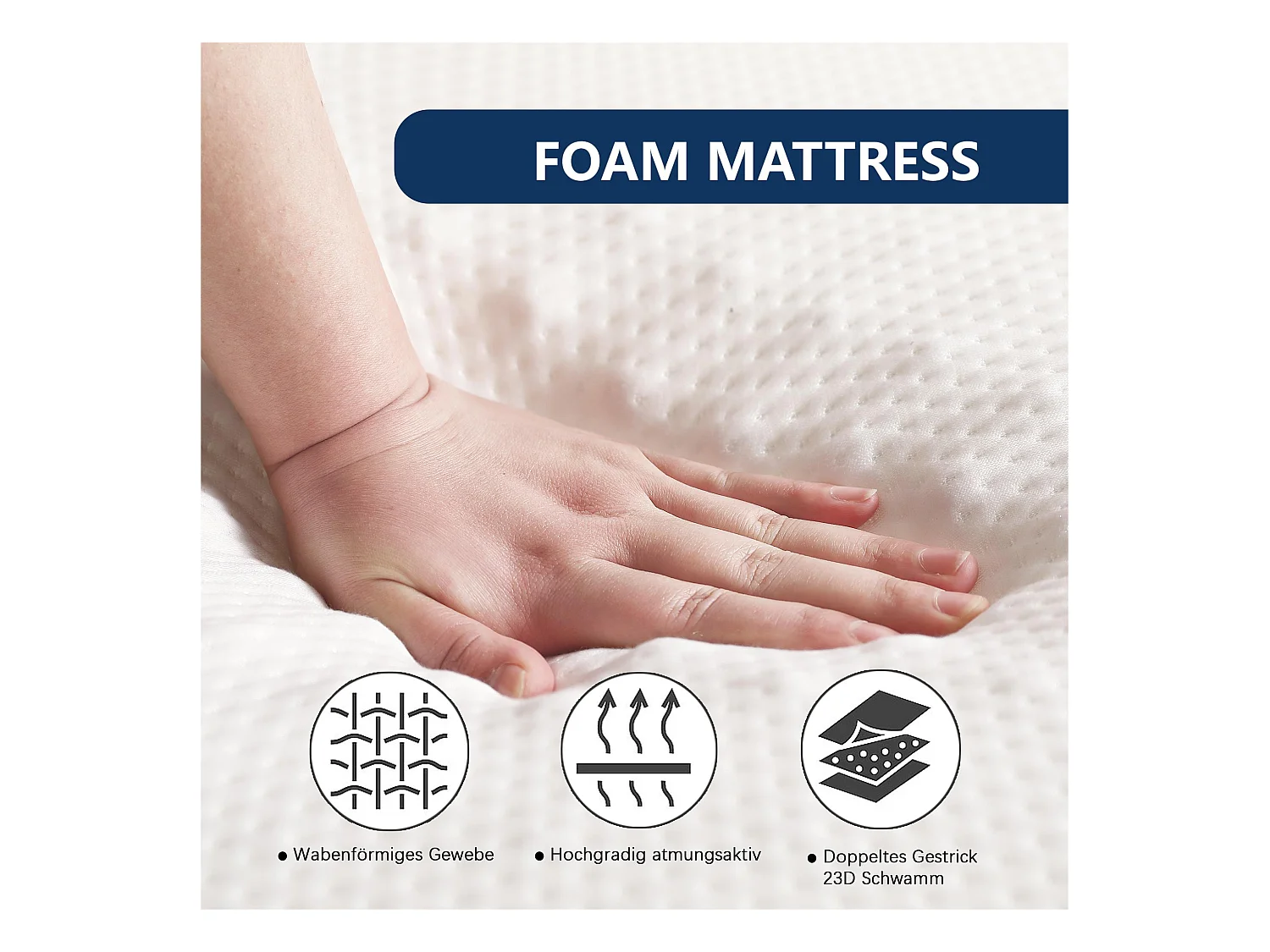 Matelas pliable 140 x 200 cm mousse ép.10cm - éponge 23D - certifié Oeko-Tex - housse blanche + éponge blanche