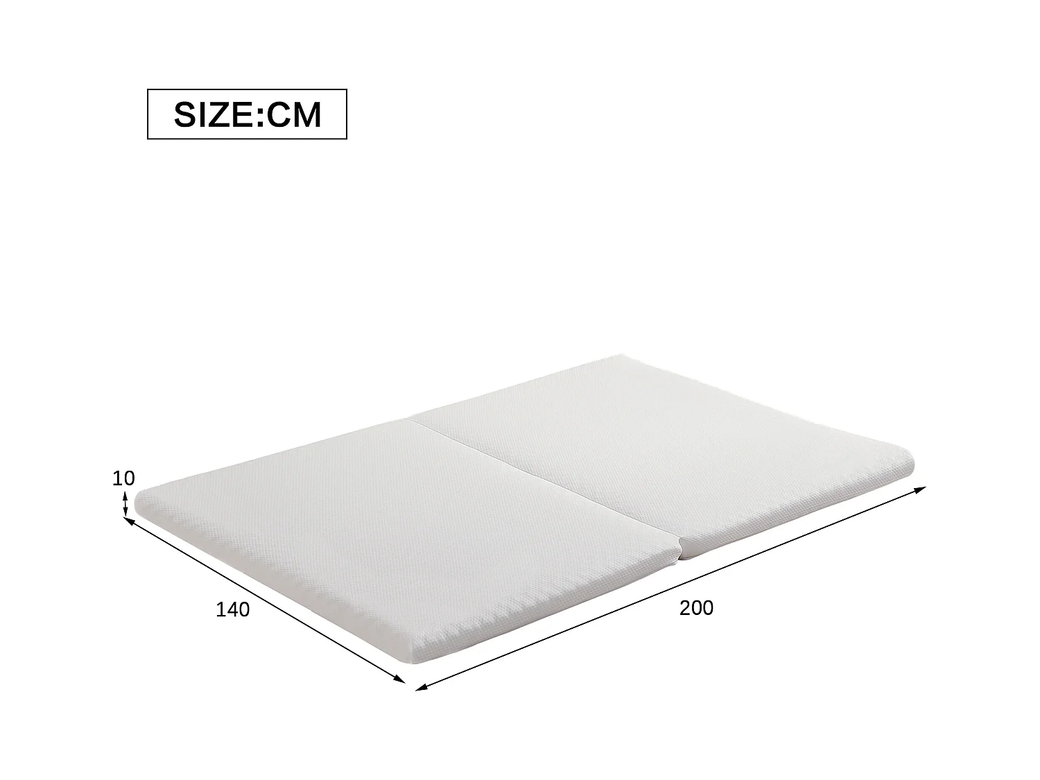 Matelas pliable 140 x 200 cm mousse ép.10cm - éponge 23D - certifié Oeko-Tex - housse blanche + éponge blanche