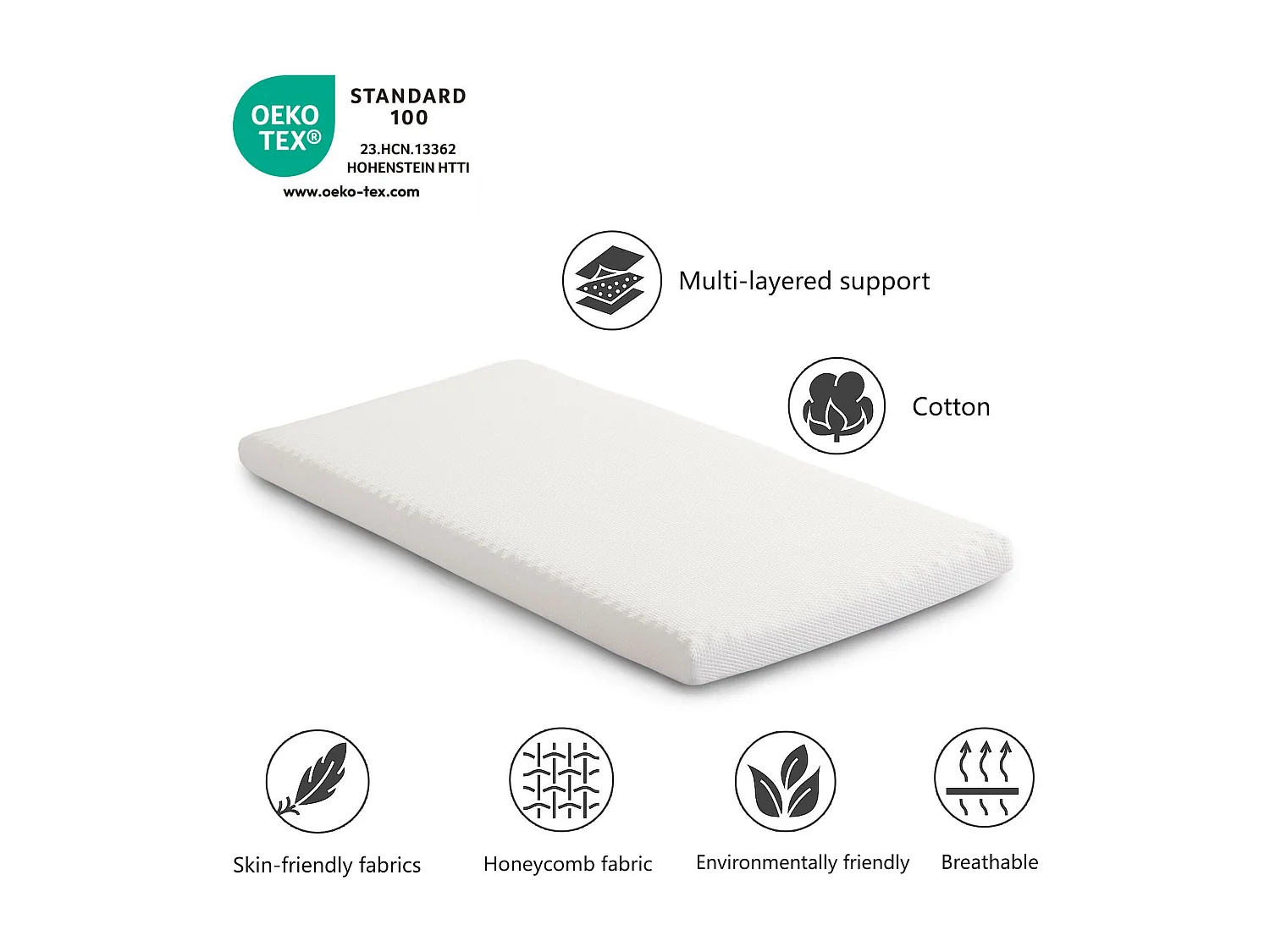 Matelas pliable 140 x 200 cm mousse ép.10cm - éponge 23D - certifié Oeko-Tex - housse blanche + éponge blanche