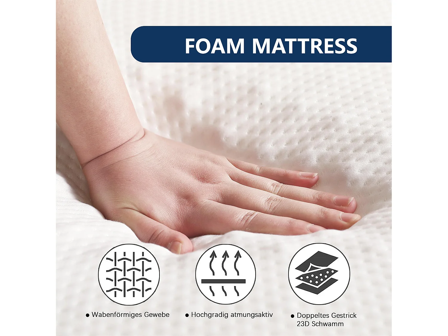 Matelas pliable 140 x 200 cm mousse ép.10cm - éponge 23D - certifié Oeko-Tex - housse blanche + éponge blanche