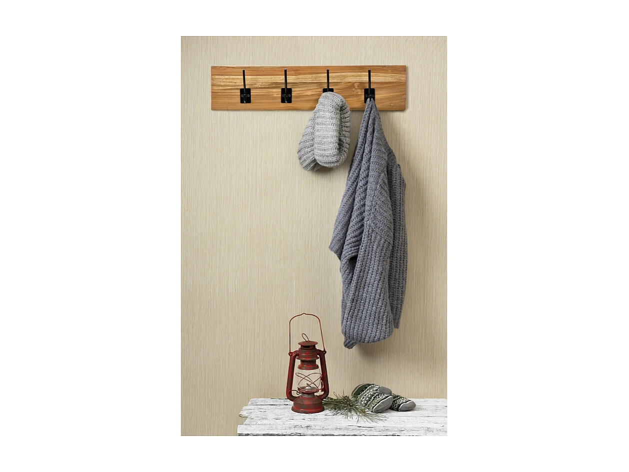 Patère / Porte-manteau mural bois de teck 8 accroches en métal - KOVU