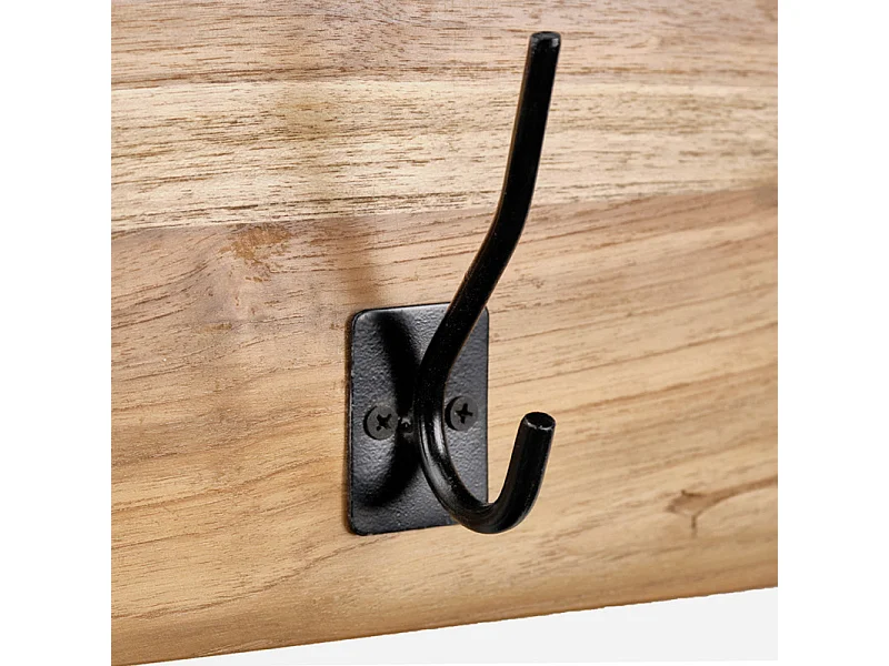 Patère / Porte-manteau mural bois de teck 8 accroches en métal - KOVU