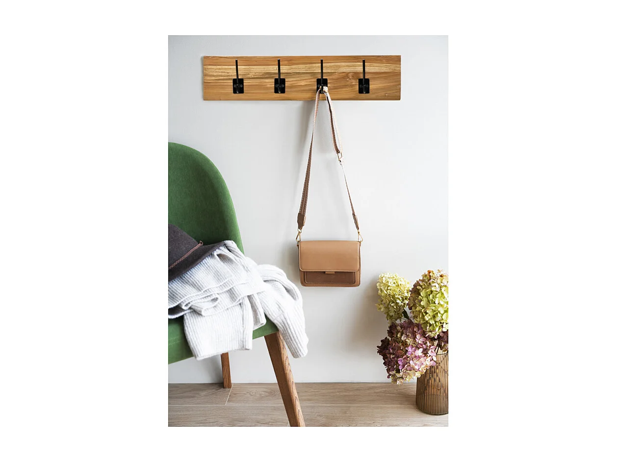 Patère / Porte-manteau mural bois de teck 8 accroches en métal - KOVU