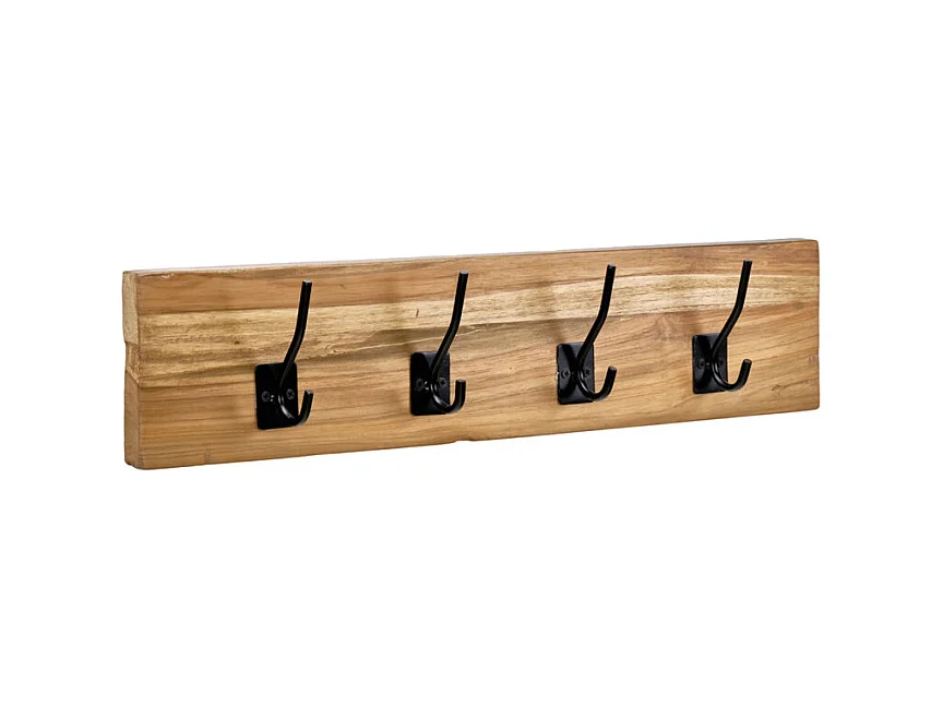 Patère / Porte-manteau mural bois de teck 8 accroches en métal - KOVU