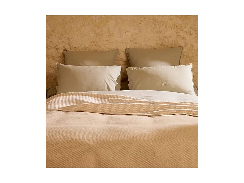 Dessus de lit 230x250 cm coton et lin mélangés CABOURG écru naturel