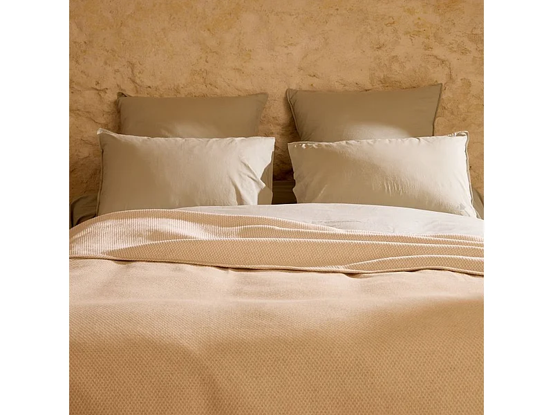 Dessus de lit 230x250 cm coton et lin mélangés CABOURG écru naturel