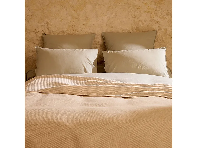 Dessus de lit 180x250 cm coton et lin mélangés CABOURG écru naturel