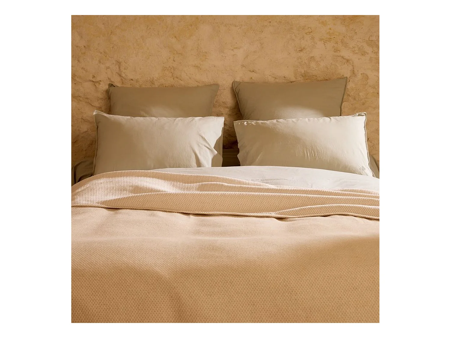 Dessus de lit 180x250 cm coton et lin mélangés CABOURG écru naturel