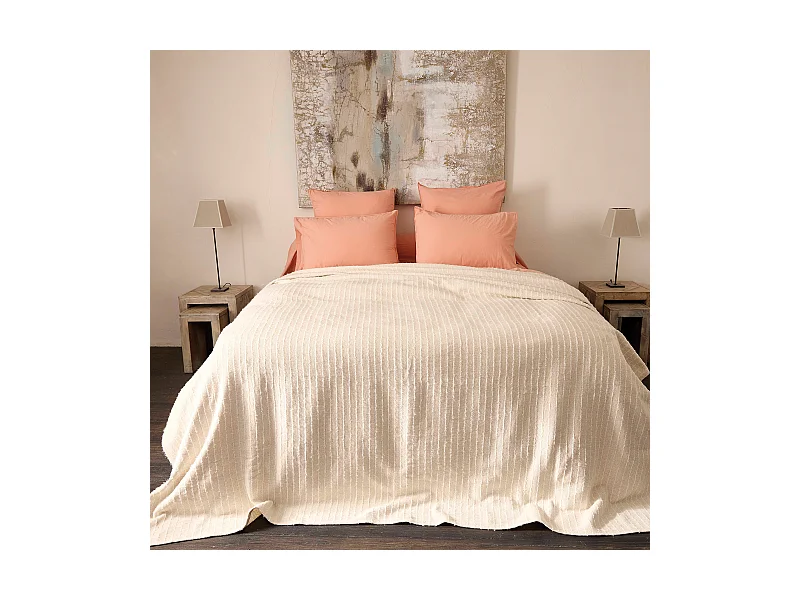 Dessus de lit 230x250 cm coton et lin mélangés ETRETAT écru naturel