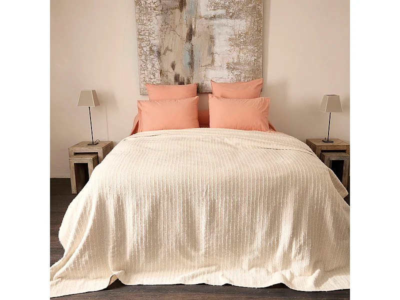 Dessus de lit 180x250 cm coton et lin mélangés ETRETAT écru naturel