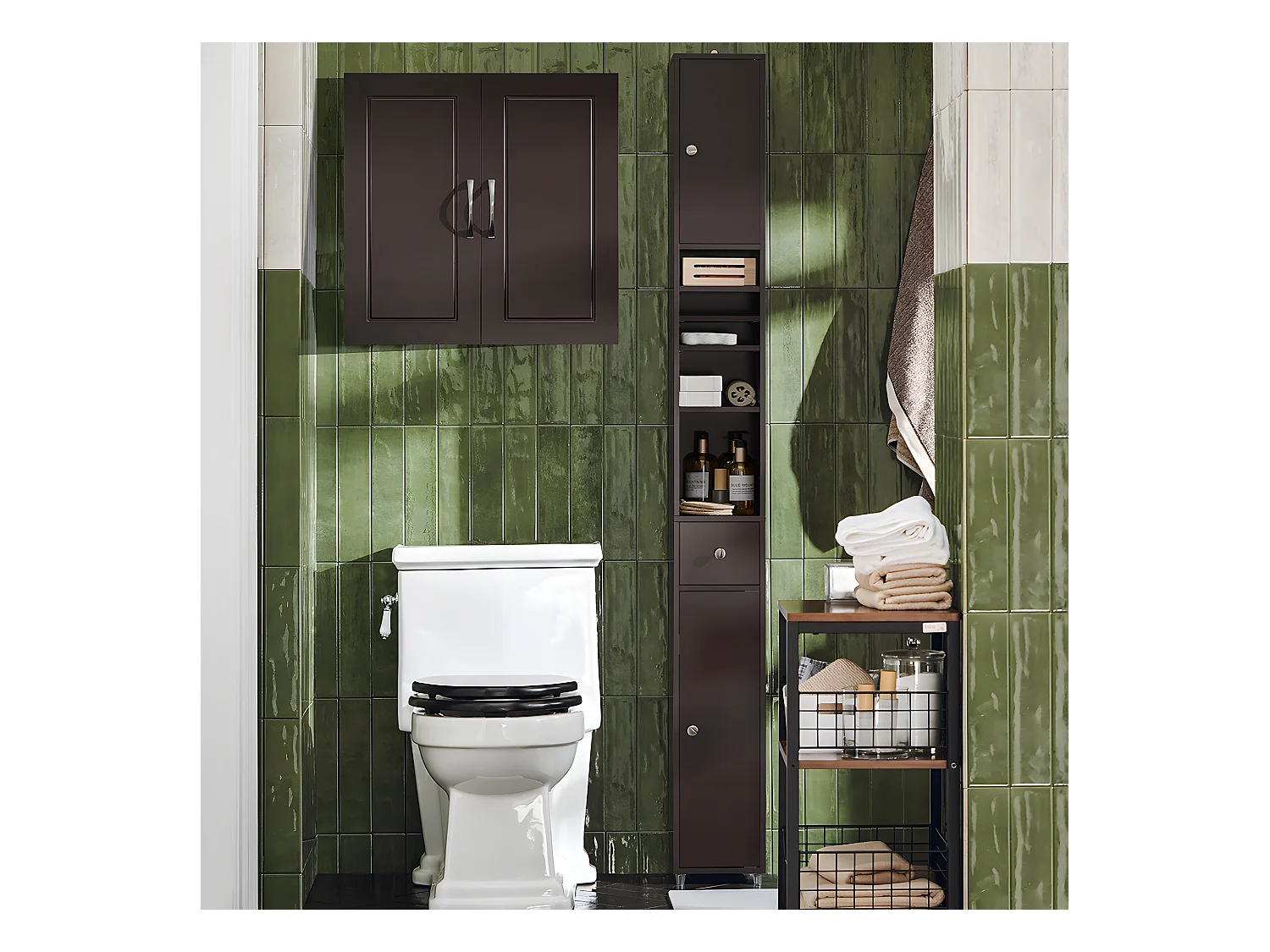 SoBuy FRG231-BR Meuble Haut Armoire de Toilettes Salle de Bain Suspendue Placard Commode Murale – 2 Portes - Marron