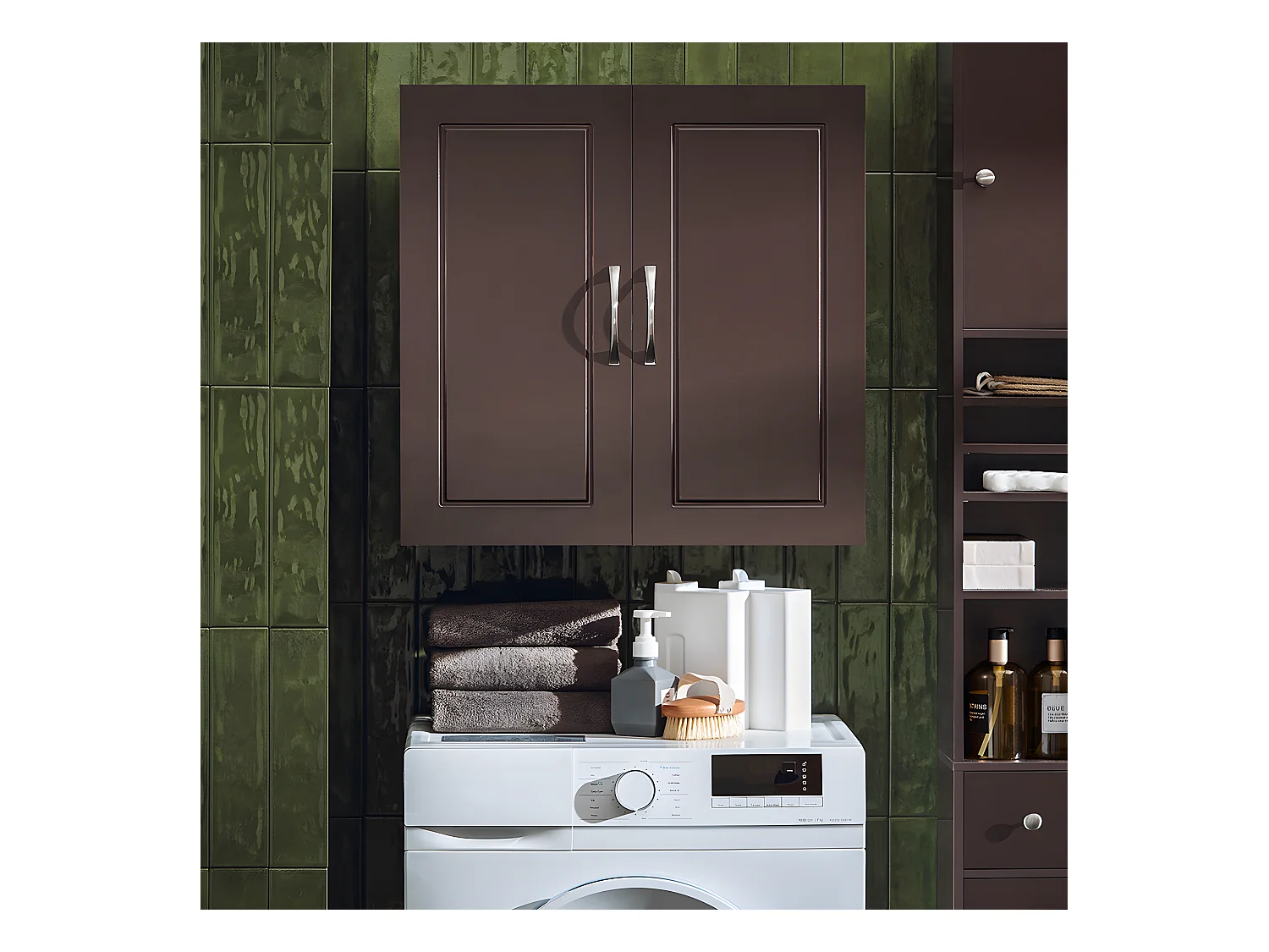 SoBuy FRG231-BR Meuble Haut Armoire de Toilettes Salle de Bain Suspendue Placard Commode Murale – 2 Portes - Marron