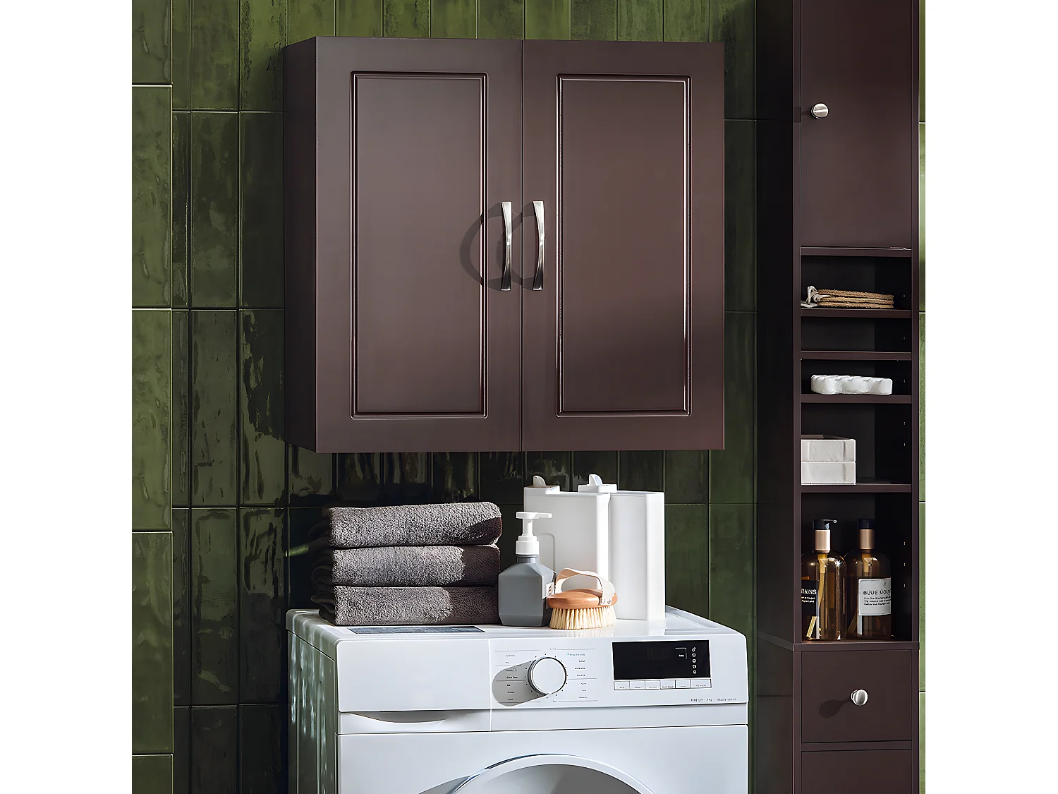 SoBuy FRG231-BR Meuble Haut Armoire de Toilettes Salle de Bain Suspendue Placard Commode Murale – 2 Portes - Marron