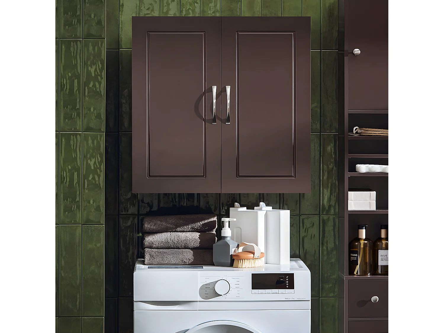 SoBuy FRG231-BR Meuble Haut Armoire de Toilettes Salle de Bain Suspendue Placard Commode Murale – 2 Portes - Marron