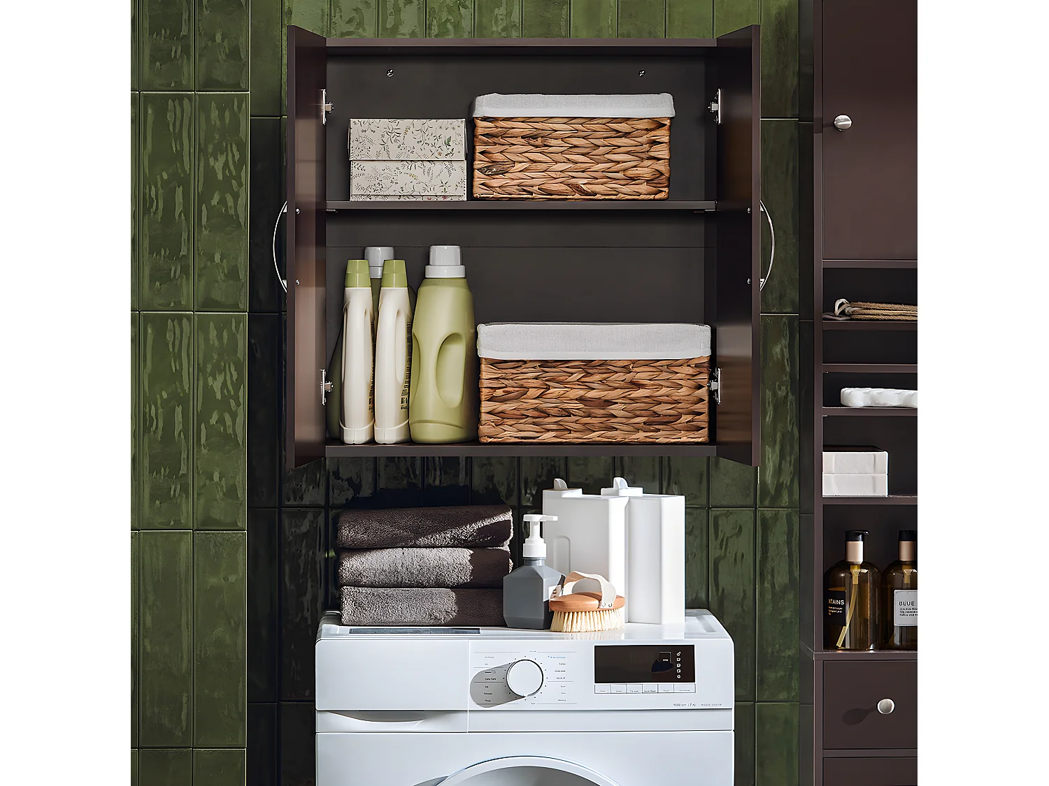 SoBuy FRG231-BR Meuble Haut Armoire de Toilettes Salle de Bain Suspendue Placard Commode Murale – 2 Portes - Marron