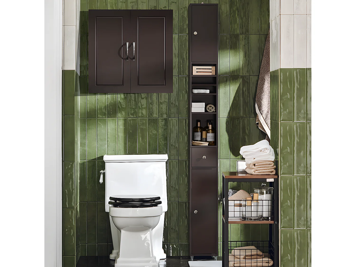 SoBuy FRG231-BR Meuble Haut Armoire de Toilettes Salle de Bain Suspendue Placard Commode Murale – 2 Portes - Marron