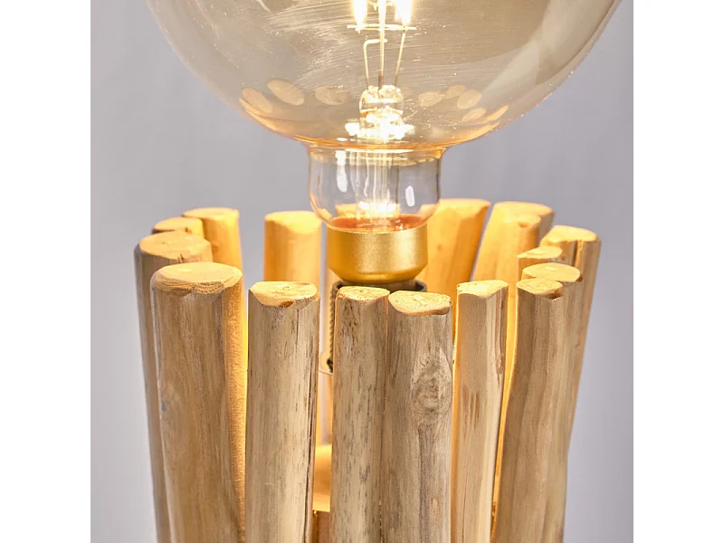 Lampadaire H. 116 cm branches en bois de teck et socle noir - BANZAÏ