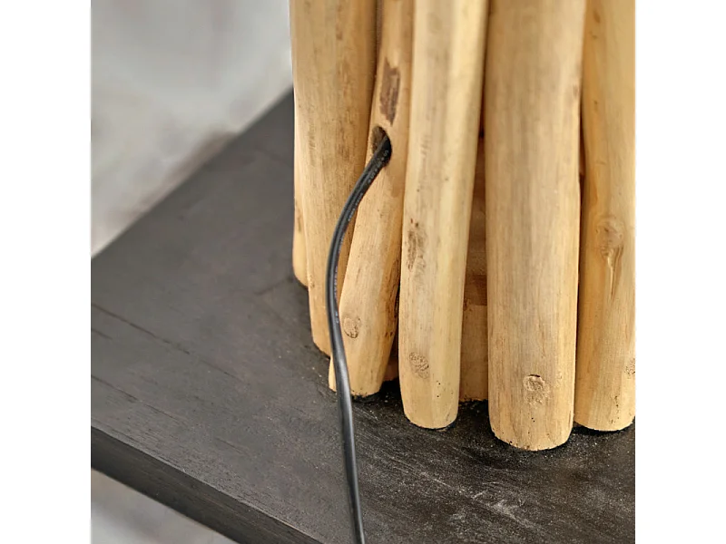 Lampadaire H. 116 cm branches en bois de teck et socle noir - BANZAÏ
