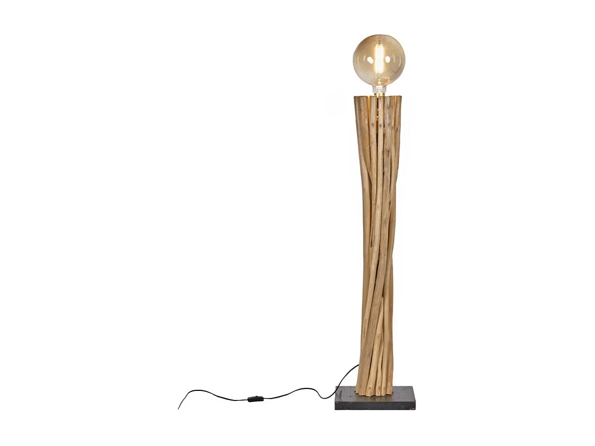 Lampadaire H. 116 cm branches en bois de teck et socle noir - BANZAÏ