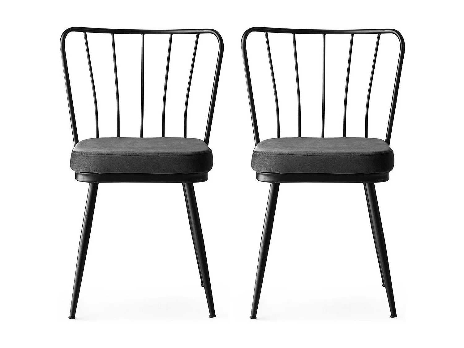 Set di sedie Kailua 1650, Nero|Grigio, 82x43x42cm, Arazzo, Metallico, Metallo