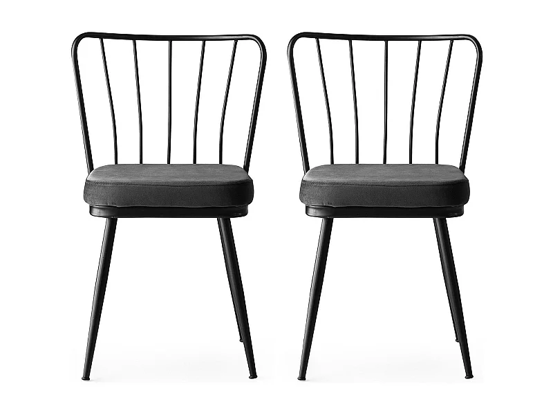 Set di sedie Kailua 1650, Nero|Grigio, 82x43x42cm, Arazzo, Metallico, Metallo