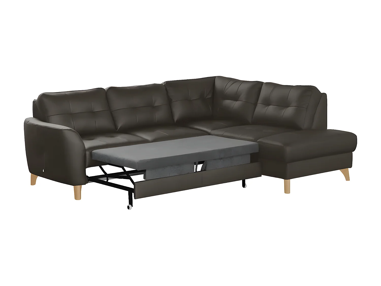 Canapé d'angle convertible en cuir italien de luxe 5 places NORIA avec coffre, chocolat, angle droit