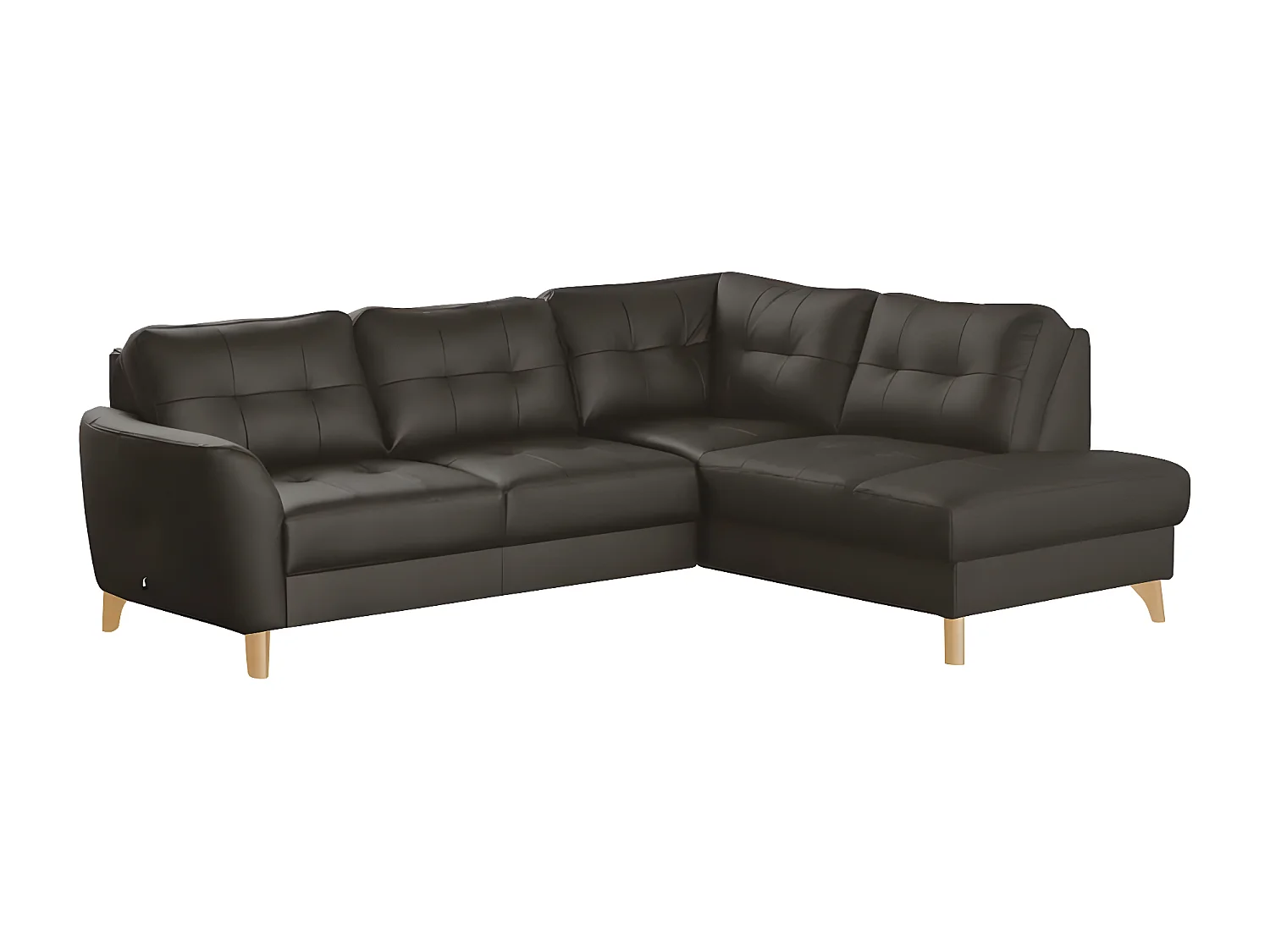 Canapé d'angle convertible en cuir italien de luxe 5 places NORIA avec coffre, chocolat, angle droit