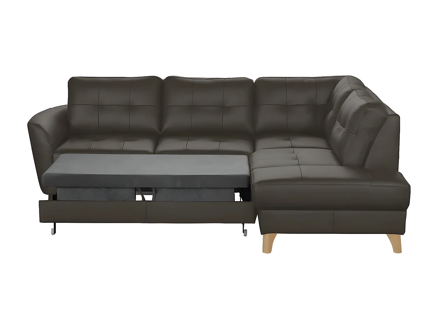 Canapé d'angle convertible en cuir italien de luxe 5 places NORIA avec coffre, chocolat, angle droit