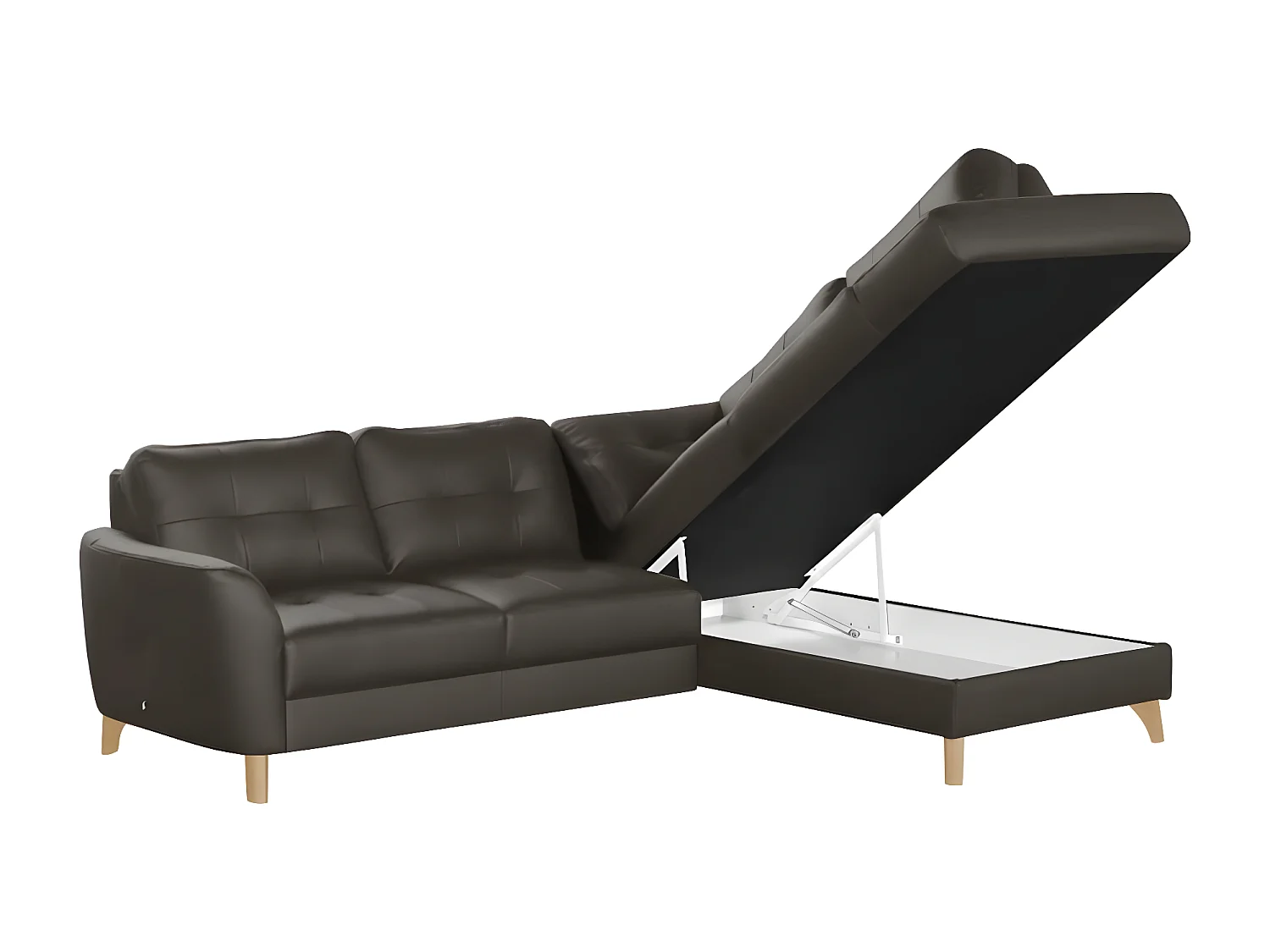 Hoekslaapbank NORIA van luxe Italiaans leer met opbergruimte, 5 zitplaatsen, rechterhoek, chocolade