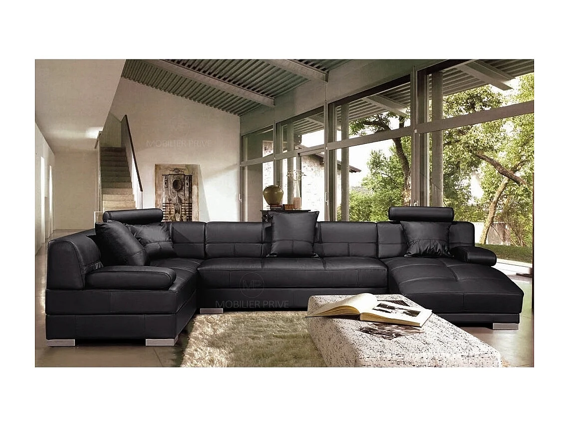 Hoekbank van Italiaans leer, 5/6 plaatsen - Petit GEORGE, donkergrijs, linkerhoek