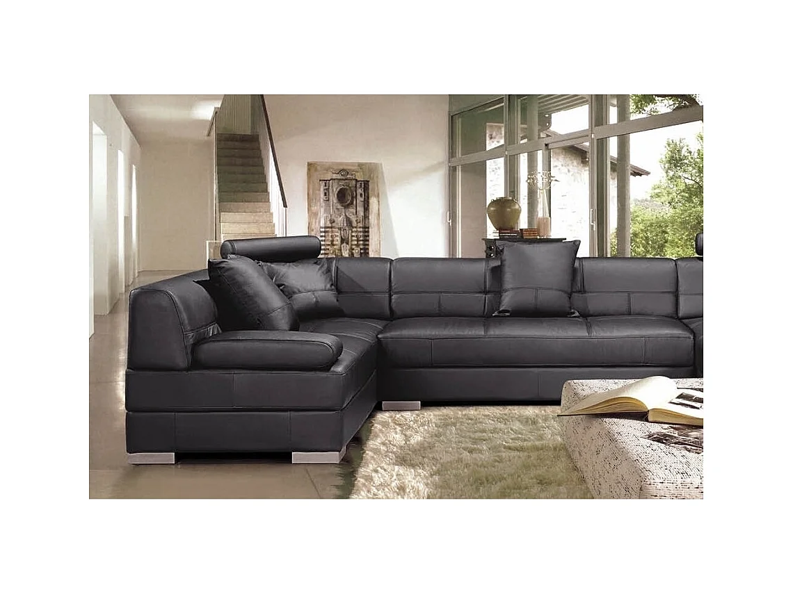 Hoekbank van Italiaans leer, 5/6 plaatsen - Petit GEORGE, donkergrijs, linkerhoek