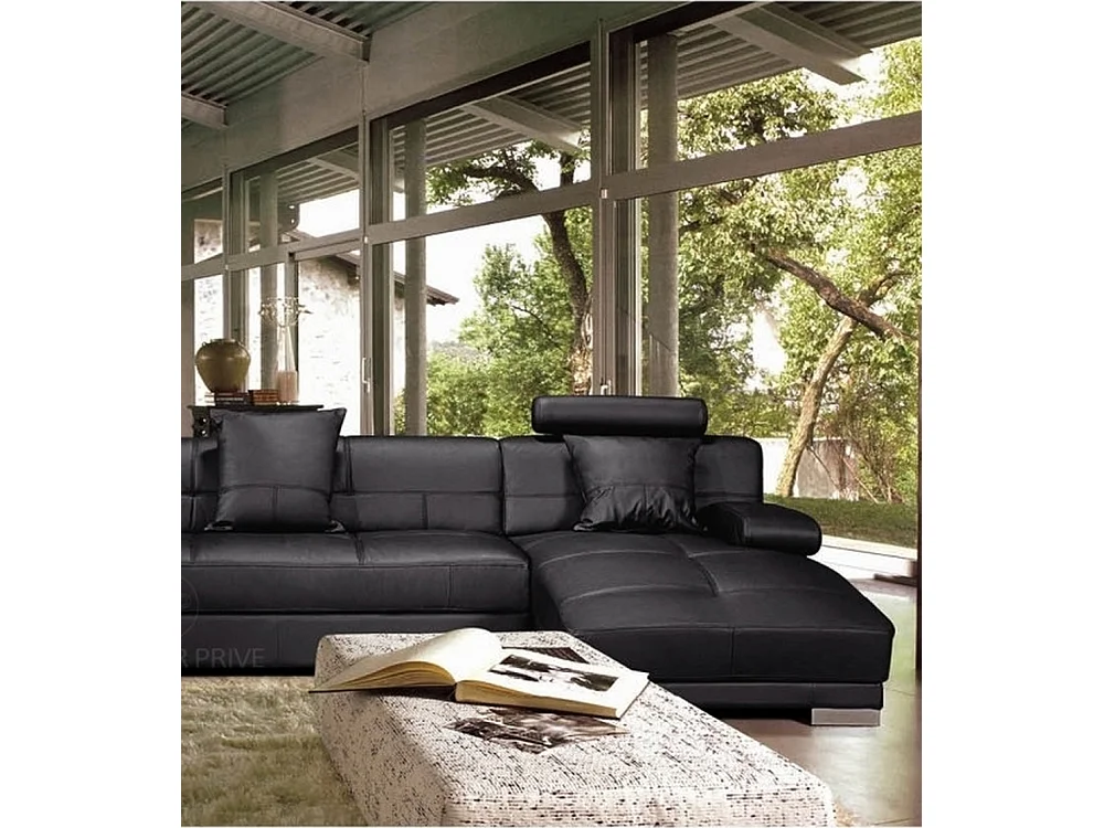 Hoekbank van Italiaans leer, 5/6 plaatsen - Petit GEORGE, donkergrijs, linkerhoek