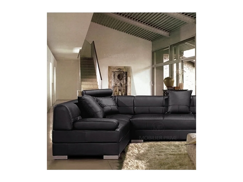 Hoekbank van Italiaans leer, 5/6 plaatsen - Petit GEORGE, donkergrijs, linkerhoek