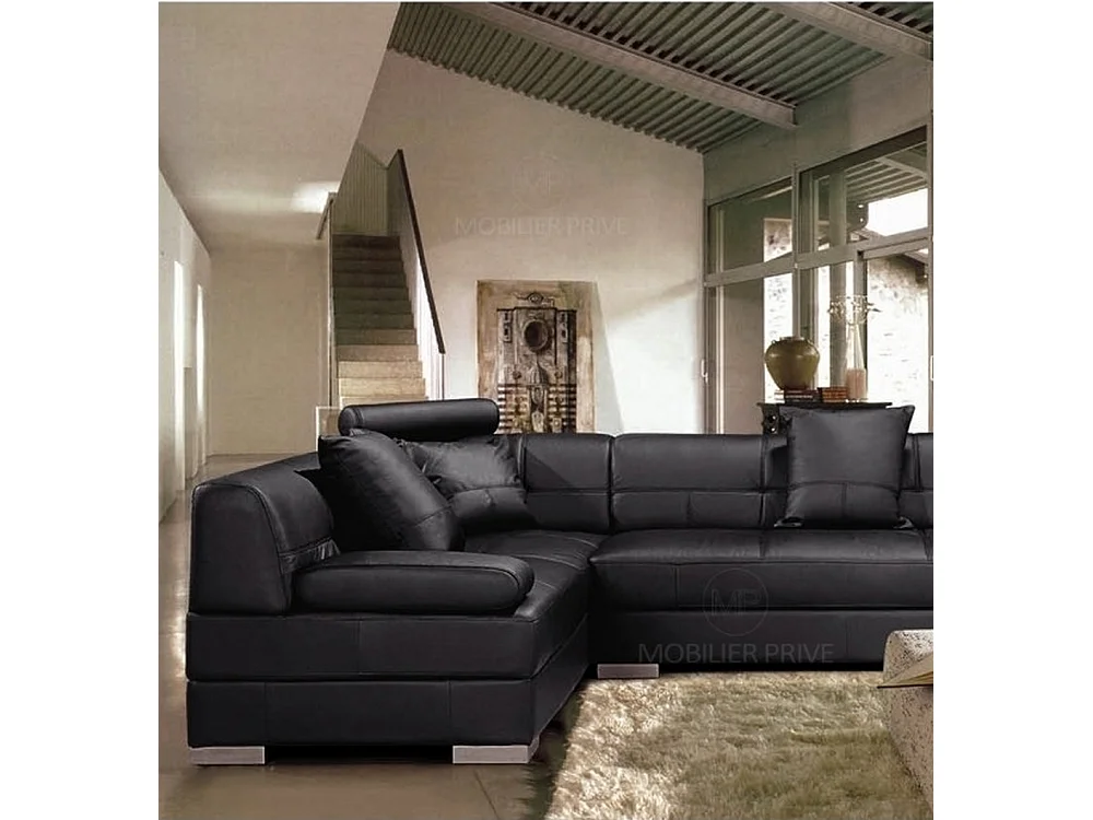 Canapé d'angle cuir italien 8 places NAPOLI, noir, angle gauche