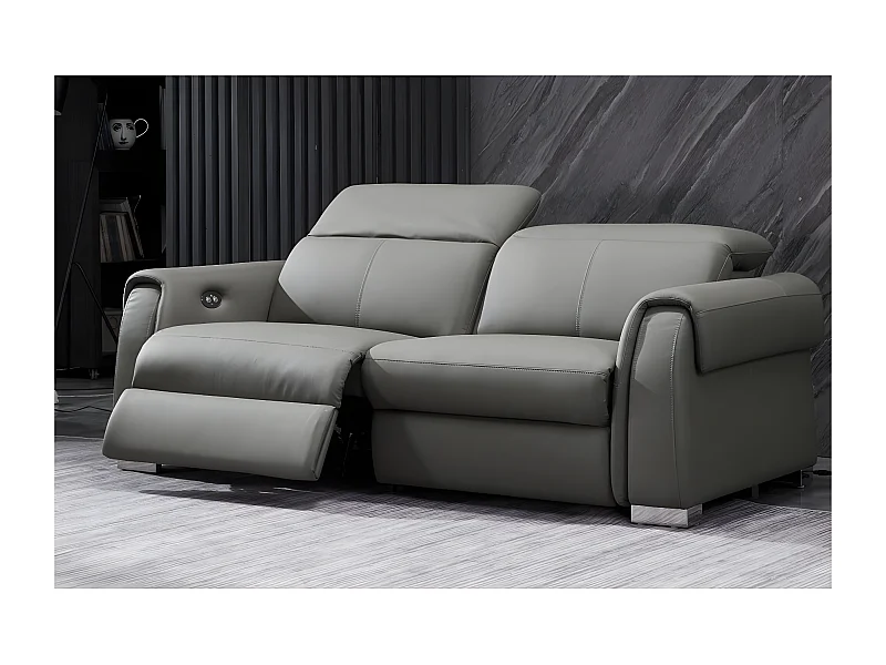 Canapé 3 places avec 2 relax électriques en cuir italien buffle TOPRELAX, gris foncé