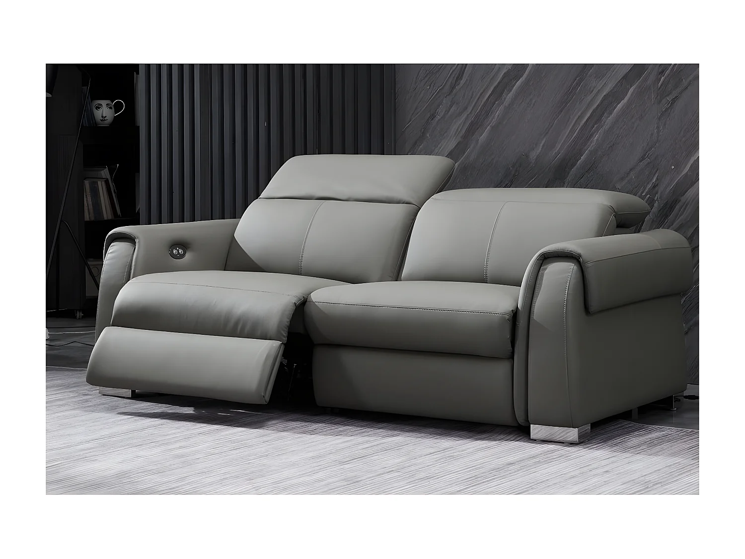 Canapé 3 places avec 2 relax électriques en cuir italien buffle TOPRELAX, gris foncé