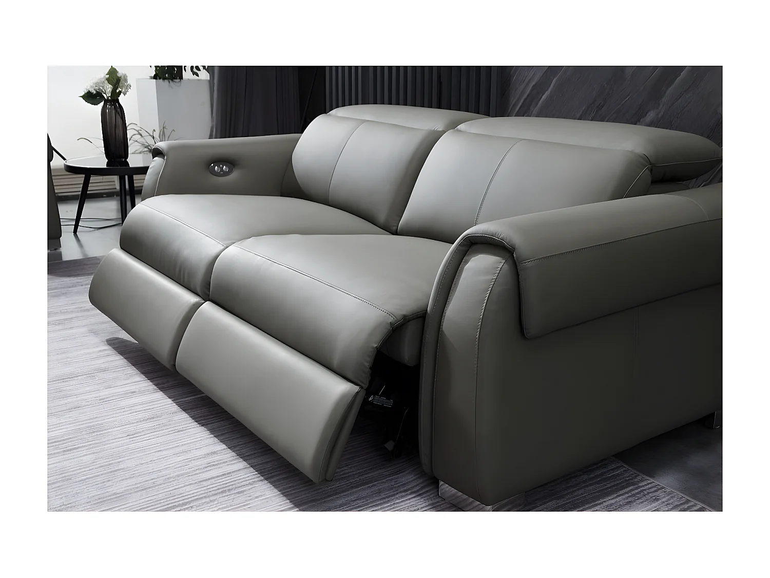 Canapé 3 places avec 2 relax électriques en cuir italien buffle TOPRELAX, gris foncé