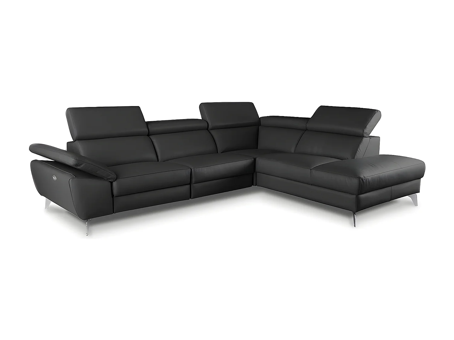 Canapé d'angle relax en 100% tout cuir épais de luxe italien avec relax électrique, 5/6 places KASTER, noir, angle droit