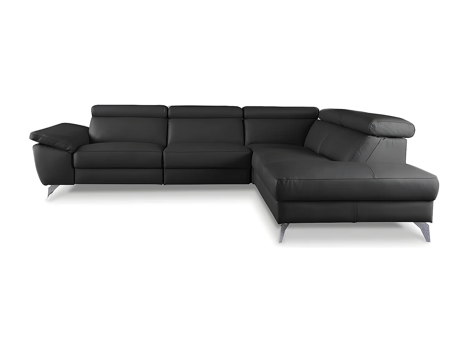 Canapé d'angle relax en 100% tout cuir épais de luxe italien avec relax électrique, 5/6 places KASTER, noir, angle droit