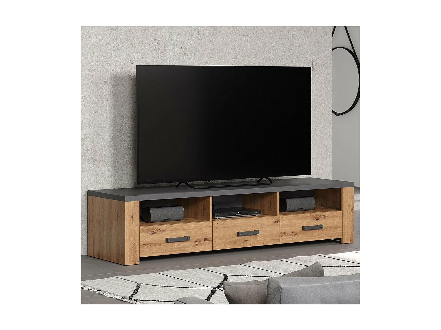 Meuble TV avec 3 Tiroirs et 3 Niches L180 cm - Follow