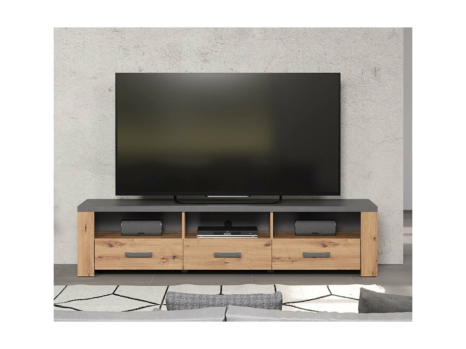 Meuble TV avec 3 Tiroirs et 3 Niches L180 cm - Follow