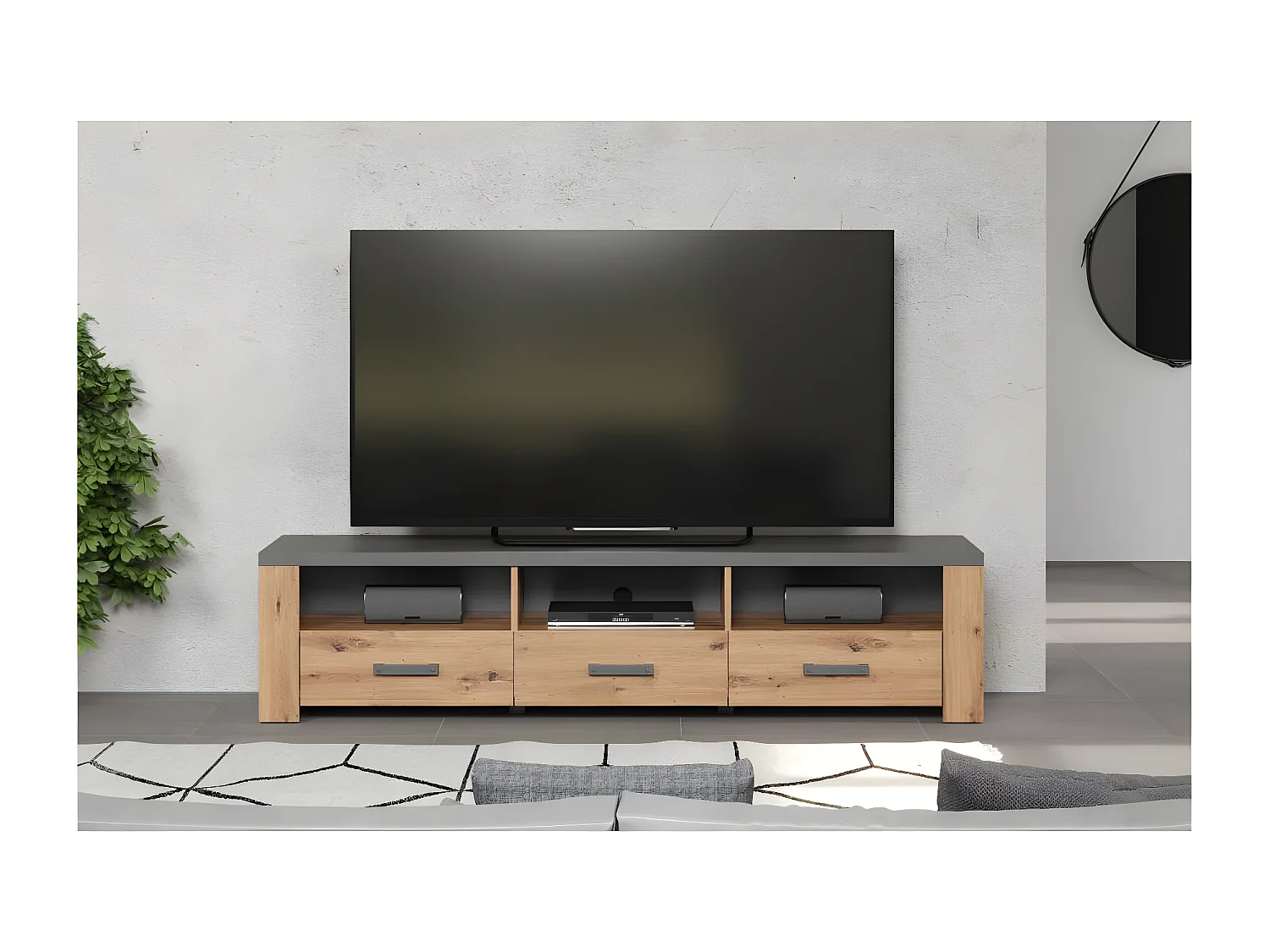 Meuble TV avec 3 Tiroirs et 3 Niches L180 cm - Follow