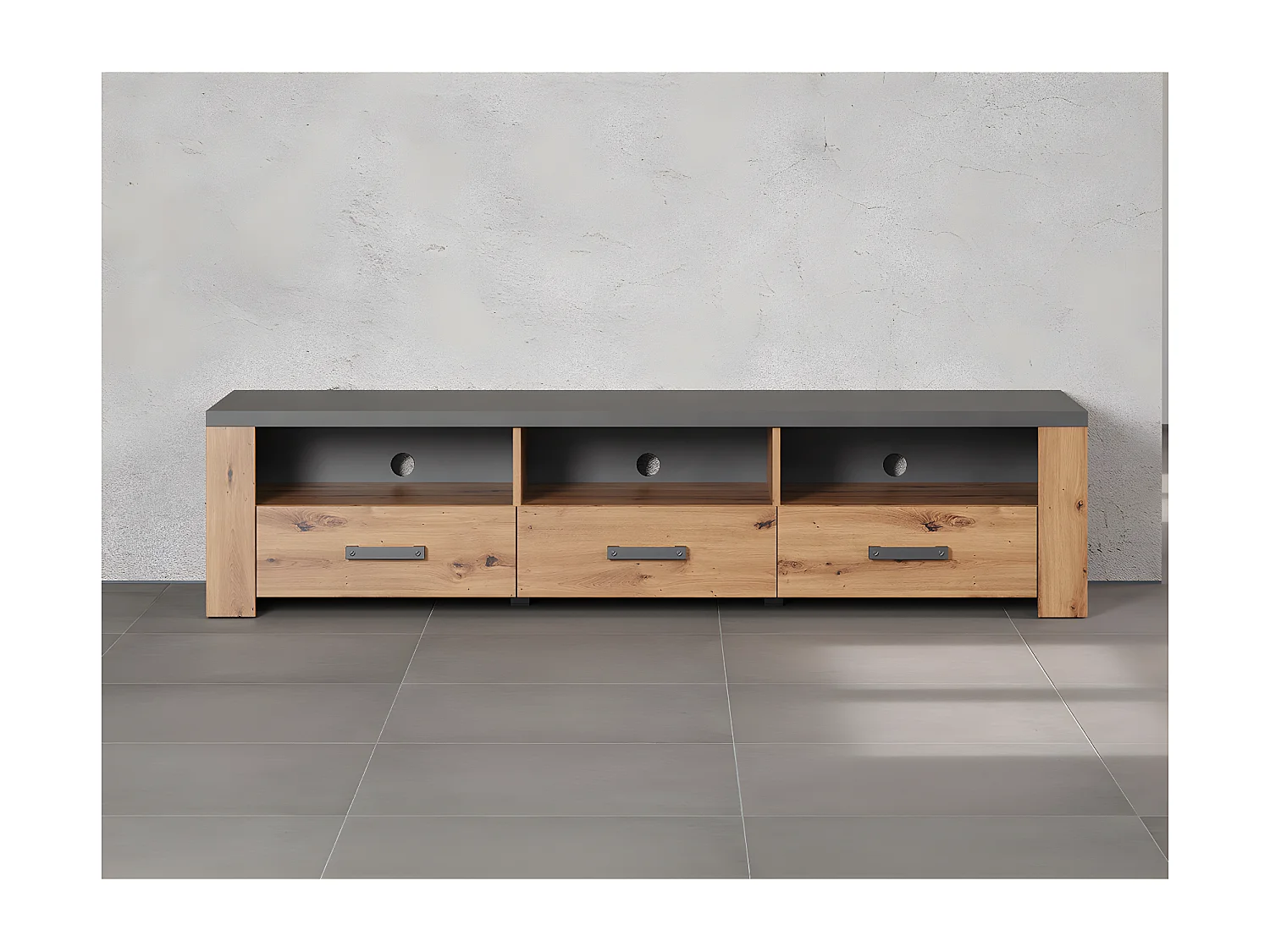 Meuble TV avec 3 Tiroirs et 3 Niches L180 cm - Follow