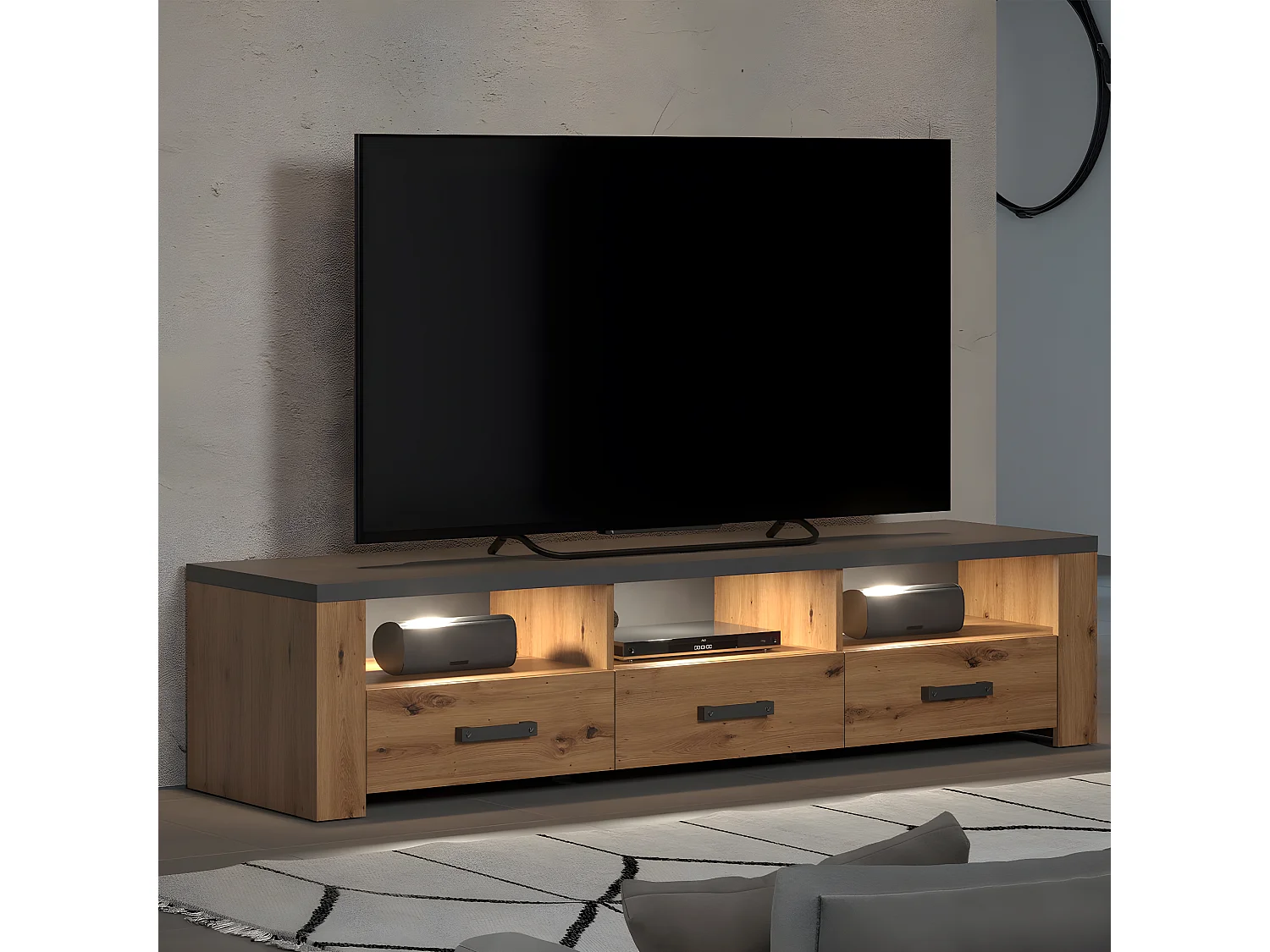Meuble TV avec 3 Tiroirs et 3 Niches L180 cm - Follow